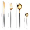 Zestawy obiadowe 24 sztuk Zestaw sztućców Nóż Nierdzewny Widelec Łyżka Flatware Steel Gold Color Zmywarka Pudełko Naczynia Kuchenne