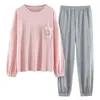 Atuendo höst mode solid rosa pyjama uppsättningar för kvinnor 100% bomull pjs atoff hem sleepwear casual satin mjuk satin loungwear 211112