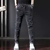 Style coréen mode hommes jean coupe ajustée élastique décontracté Busin velours côtelé pantalon Ly concepteur hiver Veet chaud crayon pantalon