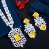 Boucles d'oreilles collier Pera luxe bleu Royal zircon cubique mariage de mariée grand pendentif carré ensembles de bijoux fantaisie pour les femmes J401