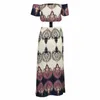 Sommar Boho Sexig Strapless Slash Neck Kortärmad Skörd Topslong Kjolar Fashion Print Beach Maxi Skirt Suit Two Piece Set 210730