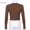 Cute Brown Knitwear Y2K Long Sleeve Crop Top T Shirt Harajuku Button Up Cardigans Knitted Tshirt Fashion Women Autumn Tops Indie Y0825