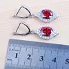 Örhängen Halsband Röd Sten Zirconia Silver Färg för Kvinnor Smycken Ställer Armband Hängsmycke Ring QS0513