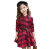 Elegant Girls Casual Long Sleeve Plaid Shirt Dress With Belt Fashion Teenager Blouse Dresses 4 5 6 7 8 9 10 11 12 13 Years Old Q0716