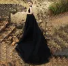 우아한 검은 색 A- 라인 웨딩 드레스 2024 O-Neck 레이스 아플리케 코르셋 슬리빙 등리스 스플릿 코트 기차 신부 가운 멍청이 De Noiva Curto Robe Mariee