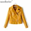 Women Leather Jackets Long Sleeve Slim Moto Coat Spring Autumn Ladies Casual All Match Double-Breasted Tops 210604