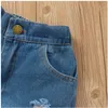 Summer Baby Girl Denim Clothing Sets Sling Cowboy Suit Ripped Jeans Trousers Girls Two-Pieces Set Children Outfits