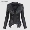 Caranfier Herbst Frauen PU Lederjacke Faux Weiche Ledermantel Kurzer Design Zipper Slim Schwarze Motorradjacke 210916