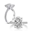 Solitaire oval 4ct laboratório diamante cz anel 100% original 925 prata esterlina noivado anéis de banda de casamento para mulheres jóias de noiva 287d