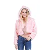 Vrouwen Teddy Coat LED Light Mode Faux Bont Hooded Jacket met Jas Prom Nachtclub Kostuum Konijnenbont Roze Jas Party 211213