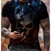 Mens Hiphop T рубашка графический темный стиль мальчики тройник с черепами шаблон мужчины 3D цифровая уличная одежда одежда верхние тройники 10 стилей оптом