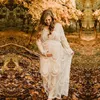 SMDPPWDBB Summer Boho Kobiety Maxi Suknia Sukienka Luźna Haft Biała Koronka Długa Tunika Plażowa Suknia Maternity Fotografia Rekwizyty Q0713