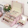 Worzaki biżuterii, Torby Duży Multi Layer Storage Box Organizer Dla Girl Case Różowe Kolczyki Korei Wyświetla drewniane pomysły na prezenty