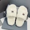 Designer Women ladys girls Furry Slide Slipper spring and autumn pink Real wool white logo embroidery Fashion Comfortable Top Quality Barefo