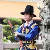 Hanfu Hat Men Square Flat Top Eaves Wool Bamboo Formalne starożytne chińskie czarne z koralikami dla kobiet szerokie czapki