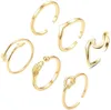 6PCS Arrow Knot Wave Rings for Women Adjustable Stackable Thumb Open Rings Set Summer Vacation Jewelry X0715