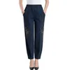 Women's Loose Harem Jeans with Embroidery Elasticity Boyfriends Mom Female Plus Size Casual Denim Pants 210514