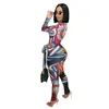 Aeshetic Pattern Stampa Harajuku Matita Tuta da donna Collo alto Manica lunga Party Club Pagliaccetto Activewear Ragazze Bandag Catsuit Salto da donna