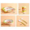 5pcs/set Baby Dish Tableware Children Cartoon Feeding Dishes Kids Natural Bamboo Fiber Dinnerware With Bowl Fork Cup Spoon Plate