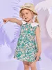 Småbarns flickor tropisk utskrift kontrast docka krage klänning hon