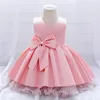 Bebé menina laço tutu princesa vestido para festa de casamento elegante beading flor crianças vestidos toddler crianças roupas 210508