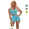 2021 Sommar två stycke set Sexig glitterskörd Top + Shorts Outfits Kvinna Tracksuit Matching Set Clubwear Wear Short Passits X0709