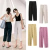 Korea Fashion Women High Waist Cabris Byxor Sommar Loose Wide Ben All-Matched Casual Yellow Plus Storlek S523 210512