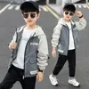 Fashion Teenage Hooded Jackets Spring Fall Children Patchwork Outerwear Trench Coats Toddler Kids Sport Jacket Clothes 8 12Years 210622