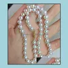 Beaded Neckor Pendants Jewelry 9-10mm White Natural Pearl Necklace 18 tum 14k Gold Clasp Womens Gift Drop Delivery 2021 39Sll