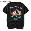 T-shirt décontracté Harajuku Streetwear Hip Hop hommes Panda poisson vague broderie à manches courtes coton T-Shirts mode T-shirts hauts 210602