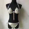 Nxy sexig setshiny rhinestones bh kort set kvinnor halter sexig panty två bit 2021 sommar strand outfits rave festival underkläder s 1129