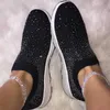 Nya kvinnor fotled skor damer bling lägenheter kvinna mode loafers kristall kvinna sneakers casual slip på mesh tennis skor h0902