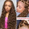 Kinky Curly 360 Lace Frontal Brazilian Wigs For Black Women Brown Deep Wave Synthetic Wig With Baby Hair Blenched Knots