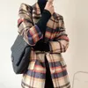 Za Vintage donna manica lunga cappotti di lana moda donna cappotto scozzese spesso streetwear femminile giacca elegante per ragazze top chic 210510