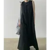 Chic Women Summer Vintage Cotton And Linen Long Tank Dress Sleeveless Loose Waist Large Hem Round Neck Long Sundress 210527