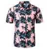 Pink Hawaiian Beach Short Sleeve Shirt Men Summer Fashion Palm Tree Print Tropical Aloha Shirts Mens Party Holiday Chemise 210522