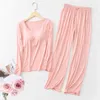 Modal Pajamas Sets Women Casual Bra Pad Striped Sleepwear Suits Spring Autumn Long-Sleeved Home Clothing Ladies Pyjama Lingeries 210901