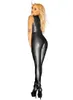 Sexy preto molhado olhar zíper falso macacão de couro pvc látex catsuit club wear trajes feminino aberto virilha bodysuit fetiche uniformes 21566559