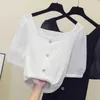 Trójniki T Shirt Kobiety Ubrania Bawełniane Koreański Koszulka Tassel Zroszony Lato Topy Krótki Rękaw V-Neck Y2K Koszula Black White 210604