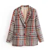 Vintage Plaid Pak Set Womens Blazer and Pants Formal Work Two Piece Single Breasted Jacket 210421