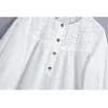 Vuwwyv chic white cutwork broderi spets kvinnor blouses sommar casual smock design kvinna långärmad knappar topp 210430