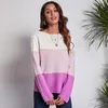 Women's Sweaters 2021 Internet Celebrity High-Profile Contrast Color Large Striped Off-Neck Knitted Sweater Matching Clothing