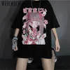 Летняя готическая одежда сексуальная женская свободная женская футболка панк темный гранж уличная одежда дамы топ футболки Harajuku одежда 210623