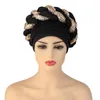 Etnische kleding Afrikaanse Auto Gele HeadTie Mode Pailletten Vlechten Dames Turban Cap Muslim Headscarf Bonnet Klaar om Hijab Bruiloft Hat te dragen