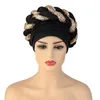 Etnische kleding Afrikaanse Auto Gele HeadTie Mode Pailletten Vlechten Dames Turban Cap Muslim Headscarf Bonnet Klaar om Hijab Bruiloft Hat te dragen