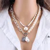 Vintage Baroque Irregular Pearl Lock Chains Necklace Geometric Angel Pendant Love Necklaces for Women Punk Jewelry