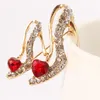 Pins Brooches High Heels Shoes Brooch Crystal Red Enamel Sandals Corsage Clips For Suit Scarf Dress Women Girls Jewelry Broach Roya22