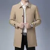 Herren Frühlingsmantel Ankunft Herren Business Casual Schwarz Khaki Lange Jacke Top Qualität Einreiher Solid Trench 211011