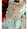 Diseñador- Fiesta Noche Damas Novia Zapatos de boda plateados Piedras de cristal Zapatos de vestir de tacón alto