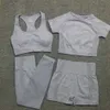 4 Pcs/Set Yoga Set Seamless Leggings+Short Sleeve Crop Top+Sports Bra+Sport Shorts Wear Women Gym Clothing Suit 210802